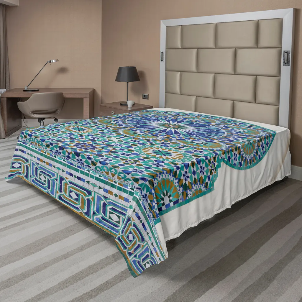 Drap Motif Oriental Turquoise en Tissu Confortable et Respirant 205cm