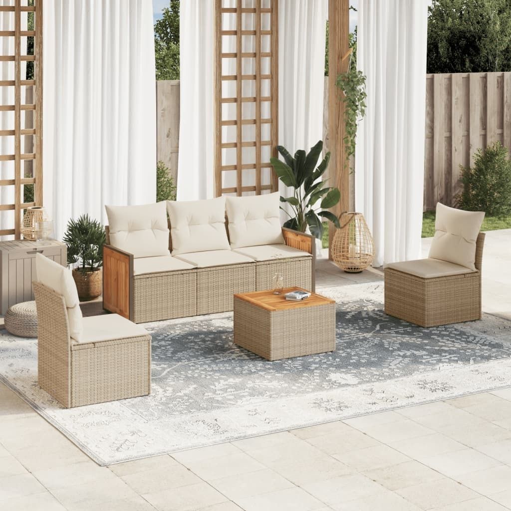 Maison Exclusive - 6-tlg. Garten-Sofagarnitur mit Kissen Beige Poly Rattan