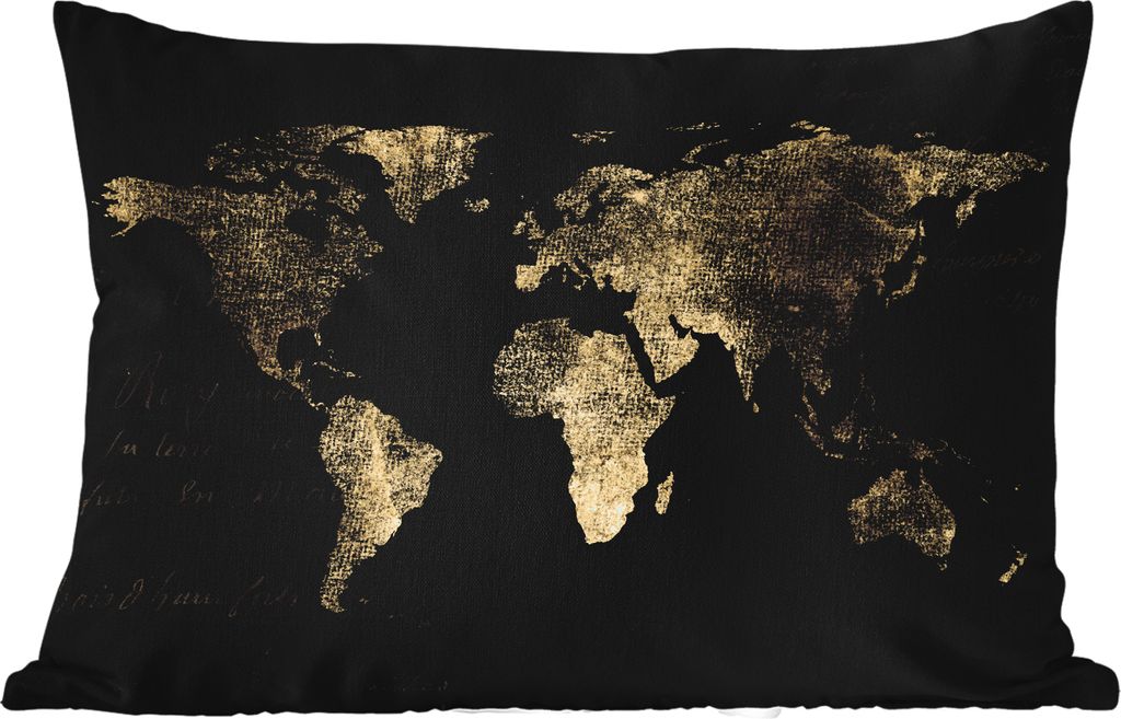 MuchoWow Outdoor Kissen - Weltkarte - Gold - Vintage - 50x30 cm - Wetterfest - Lounge Kissen - Sofa kissen - Wohnzimmer Dekoration