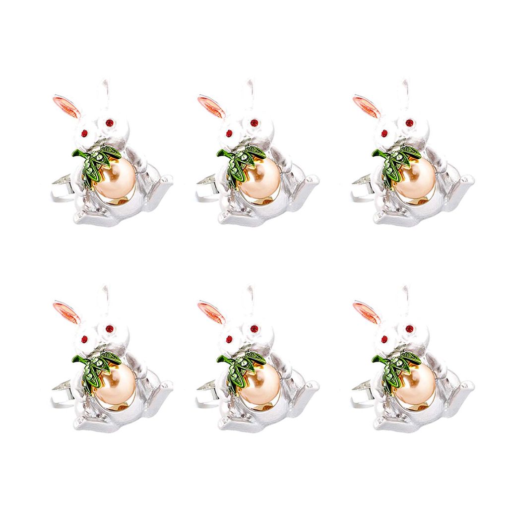 6pcs Serviettenschnalle Strass glänzende Legierung Osterbankett Party Hasen Servietten Ring Festival Supplies-B