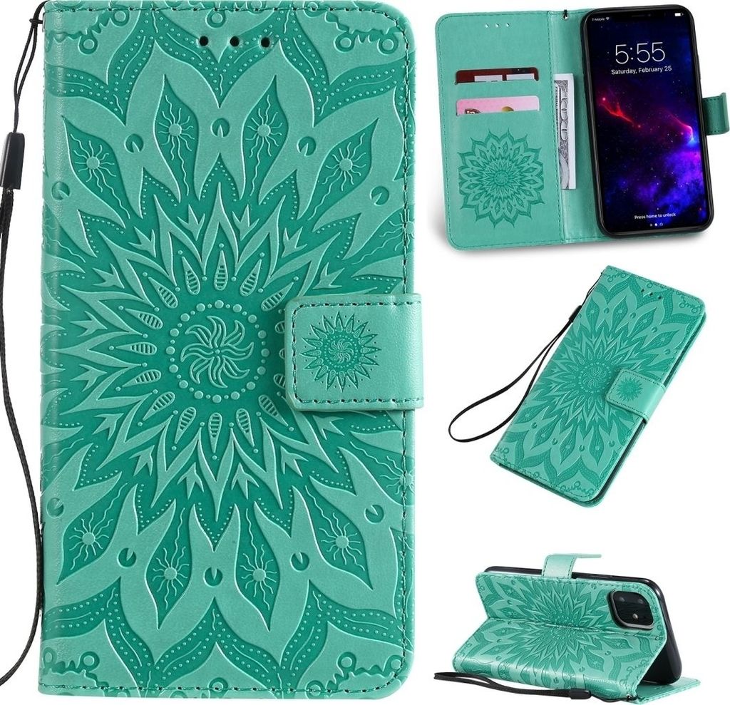 Mobigear Sunflower iPhone 11 Hülle Klapphülle Geldbörse - Türkis
