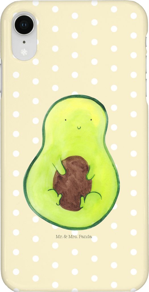 Mr. & Mrs. Panda Iphone XR Handyhülle Avocado Kern - Gelb Pastell - Geschenk, Avokado, Frucht, Pflanze, Handy Case, Premium Kunststoff, Spruch Leben