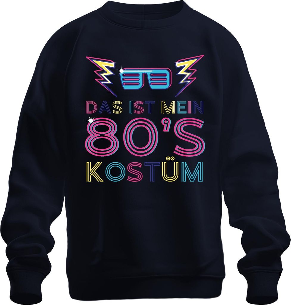 MEIN 80'S KOSTÜM 80er Jahre Retro Neon Party Karneval Brille Uni Sweatshirt Pullover, Navy, 3XL