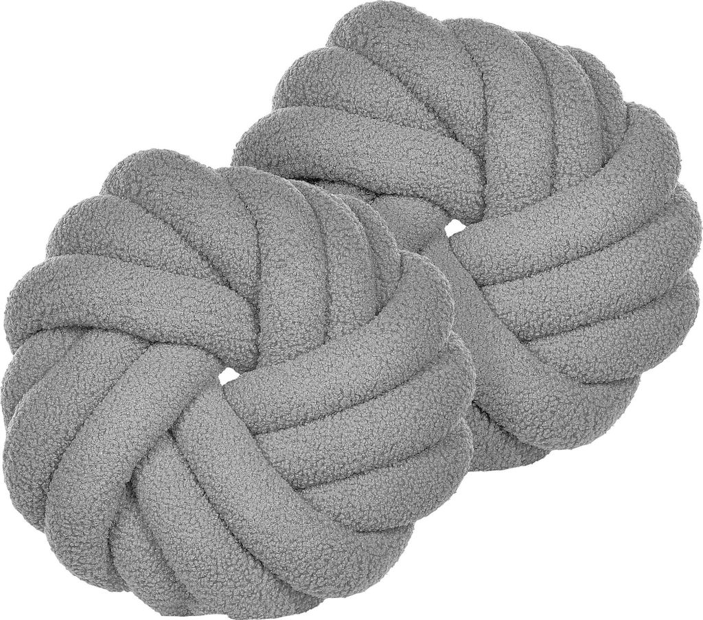 BELIANI 2er-Set Knotenkissen Grau Bouclé 31 x 31 cm Plüsch Geflecht dekorativ Modern