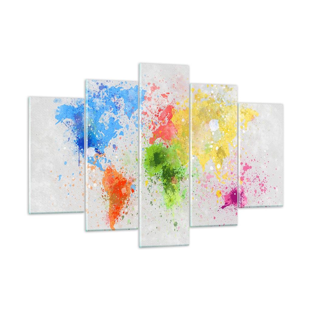 Bilder auf glas - Karte Welt modern - 150x100cm - Glasbilder - Wandbilder - Kunstdruck - zum Aufhängen bereit - Wanddekoration aus Glas - Glas Bil...