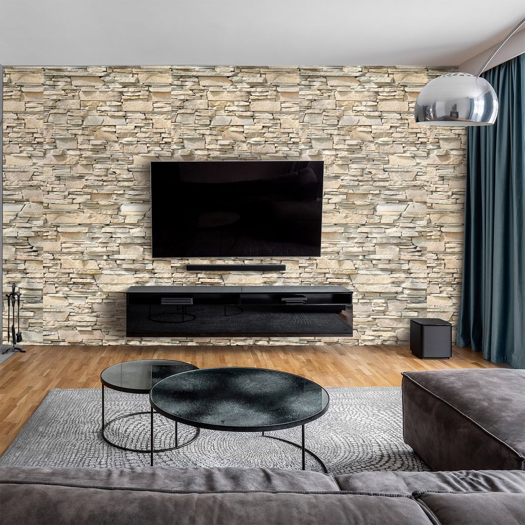 dedeco Wohnzimmerrückwand TV-Wand Wandpaneel Wohnrückwand Rückwand Tapetenersatz, Motiv: Stein V2, 250 x 100 x 0,3cm, wasserfest, robust, als Wa...