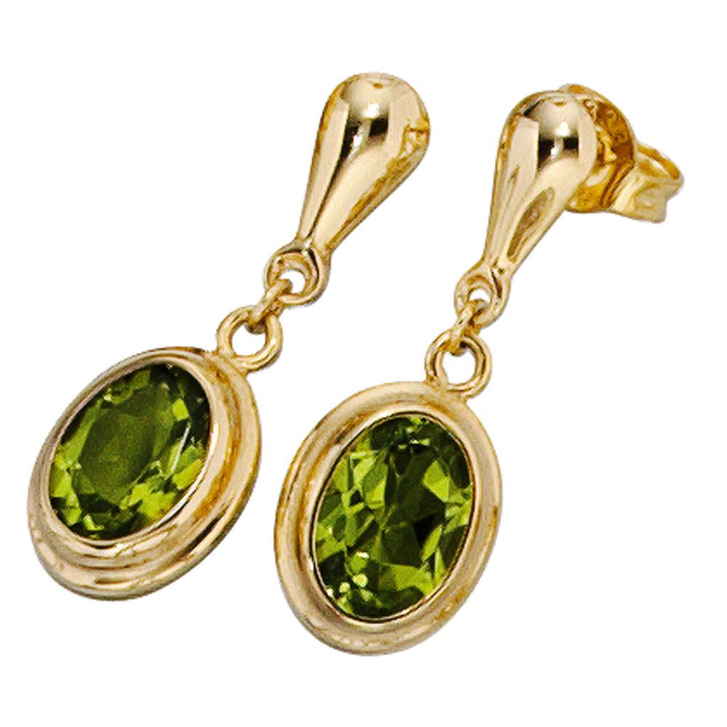 Ohrringe Ohrhänger aus 585 Gold Gelbgold mit Peridot grün Ohrschmuck für Damen