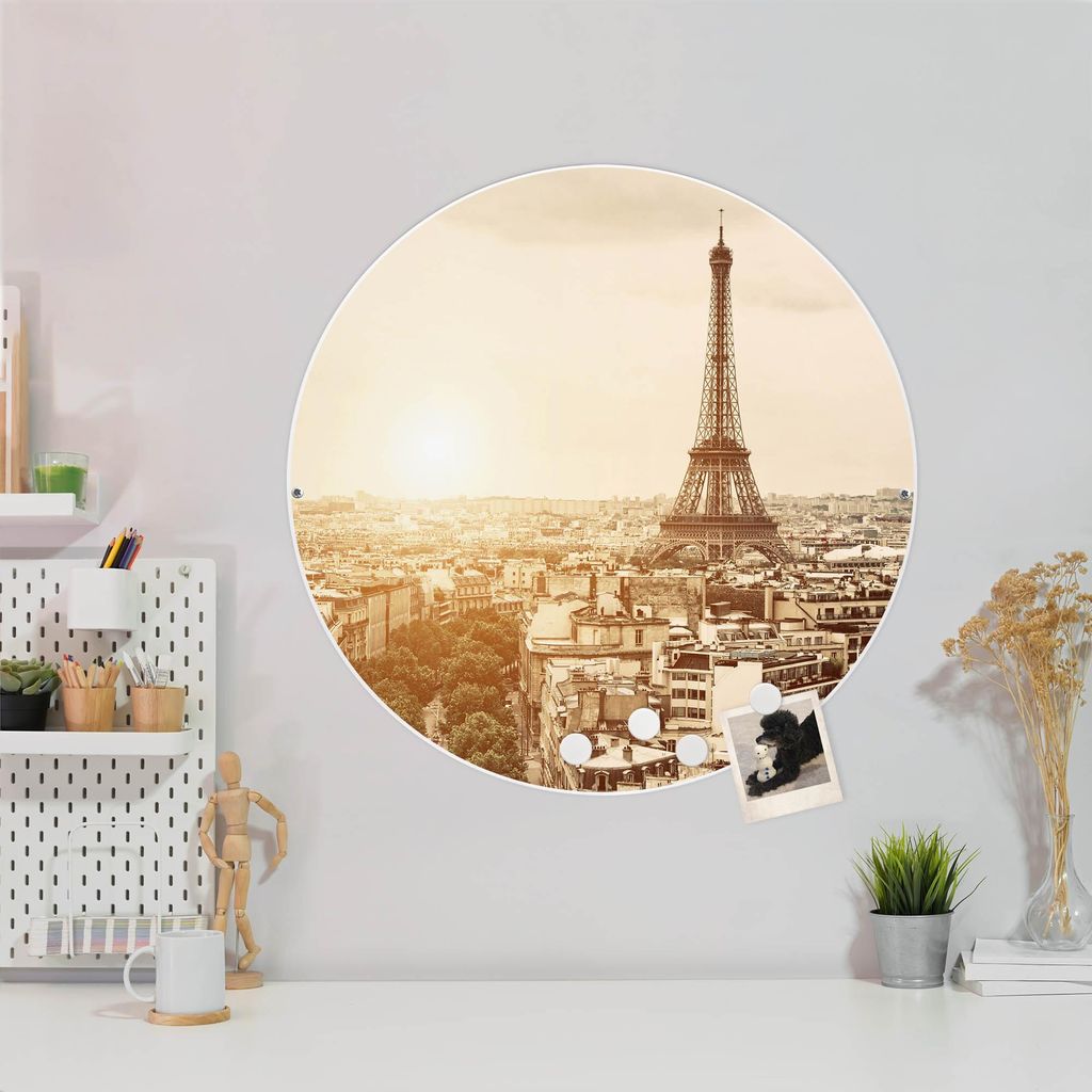 Design Stahlmagnettafel Weiß Rund 47cm Dächer Von Paris