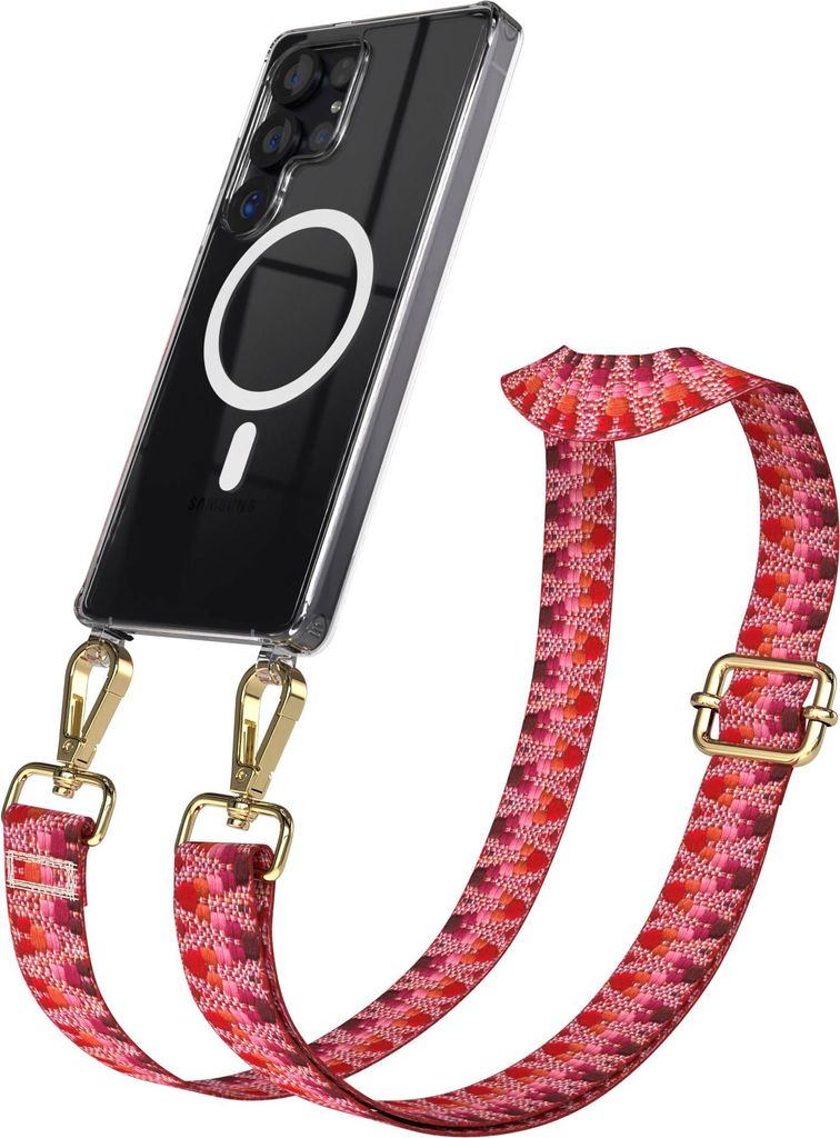 EAZY CASE - Handykette mit MagSafe Hülle für Samsung Galaxy S25 Ultra, Handyband ZickZack Style, Karabiner Gold, Umhängeband in Lila