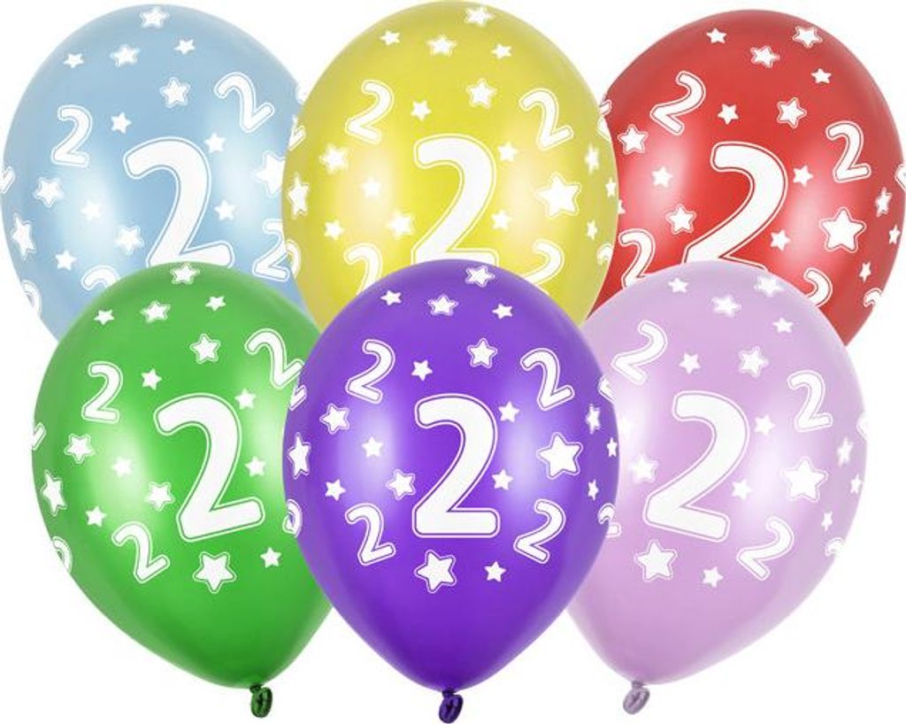 Luftballons 30cm, 2. Geburtstag, Metallic Mix (1 Packung / 50 Stück)