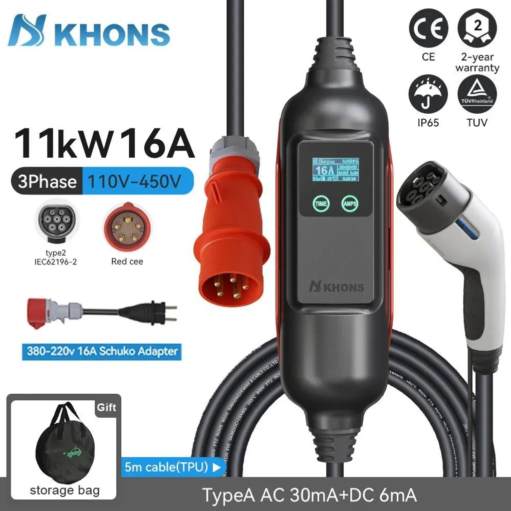 Chargeur type 2 pour véhicule électrique portable 11kW 16A triphasé - 2