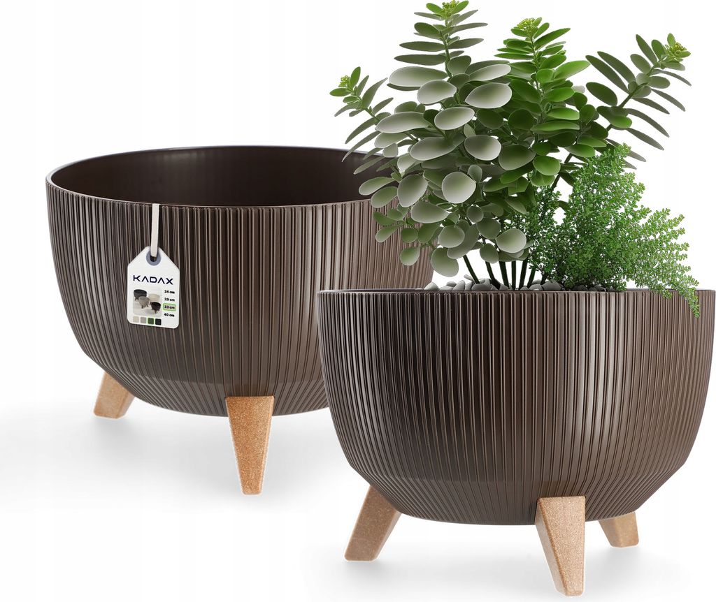 KADAX Kunststoff Blumentopf "Milis", Blumenkübel mit drei Einsteckstützen, Braun, 33 cm