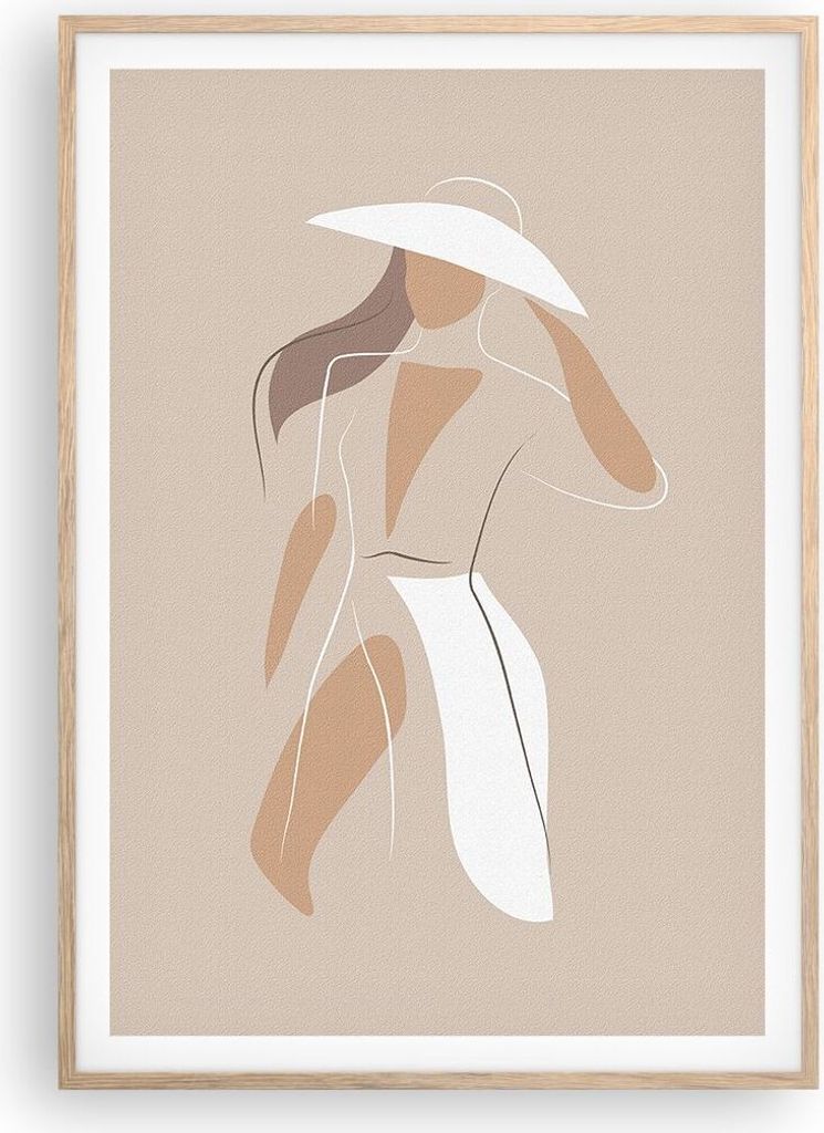 Gerahmtes Poster - Rahmen in heller Eiche - Minimalismus Frau Buntstift - 70x100 cm - Wand Bild - Wanddeko - Wandbilder - Kunstposter - Wandposter ...