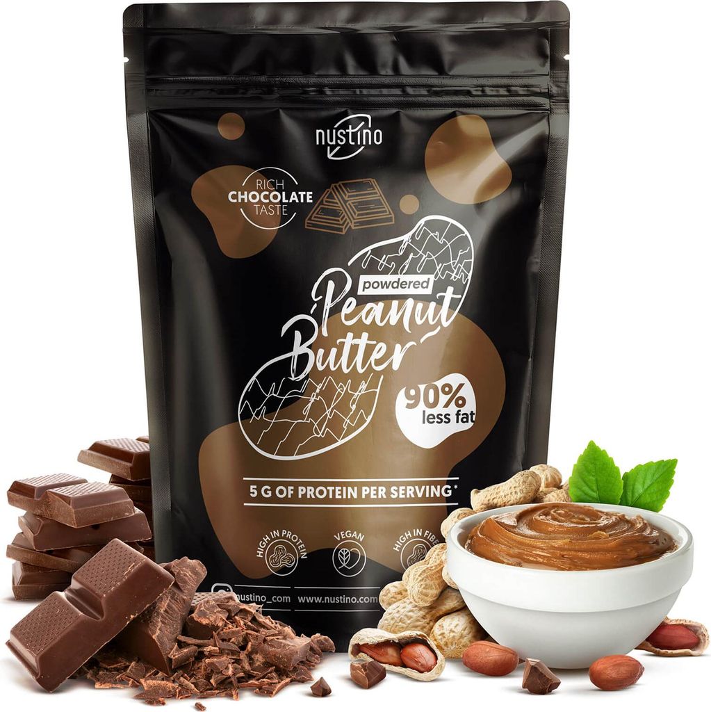 Nustino Erdnussbutter Pulver Rich Chocolate 400 g – Protein Peanut Butter mit Kakao