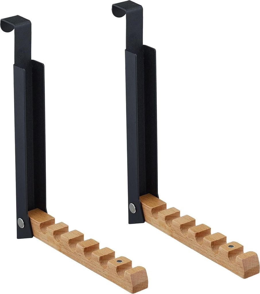 Türhaken 2x - klappbar - für 6 Kleiderbügel - Metall - Holz - Türdicken bis 2 cm - schwarz