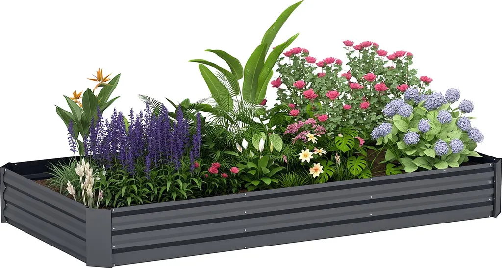 Grand carré potager pour légumes et aromates - Acier gris 240 x 120 cm