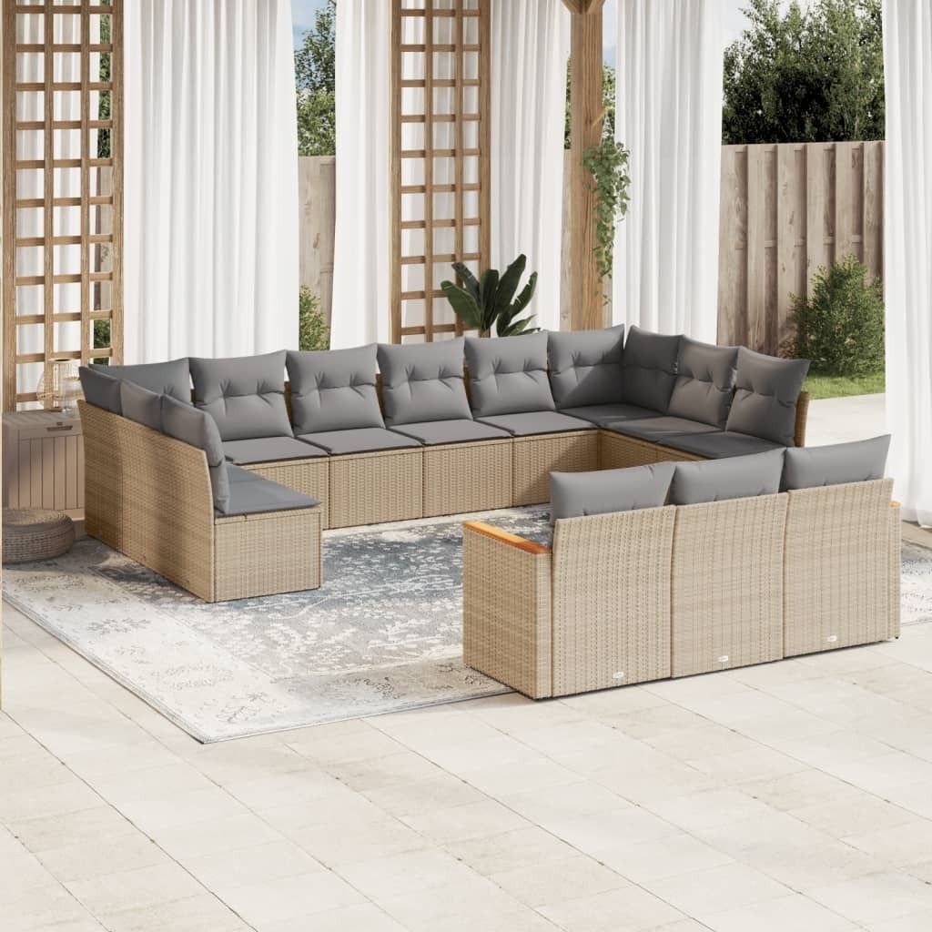 13-tlg. Garten-Sofagarnitur mit Kissen Beige Poly Rattan 3258860