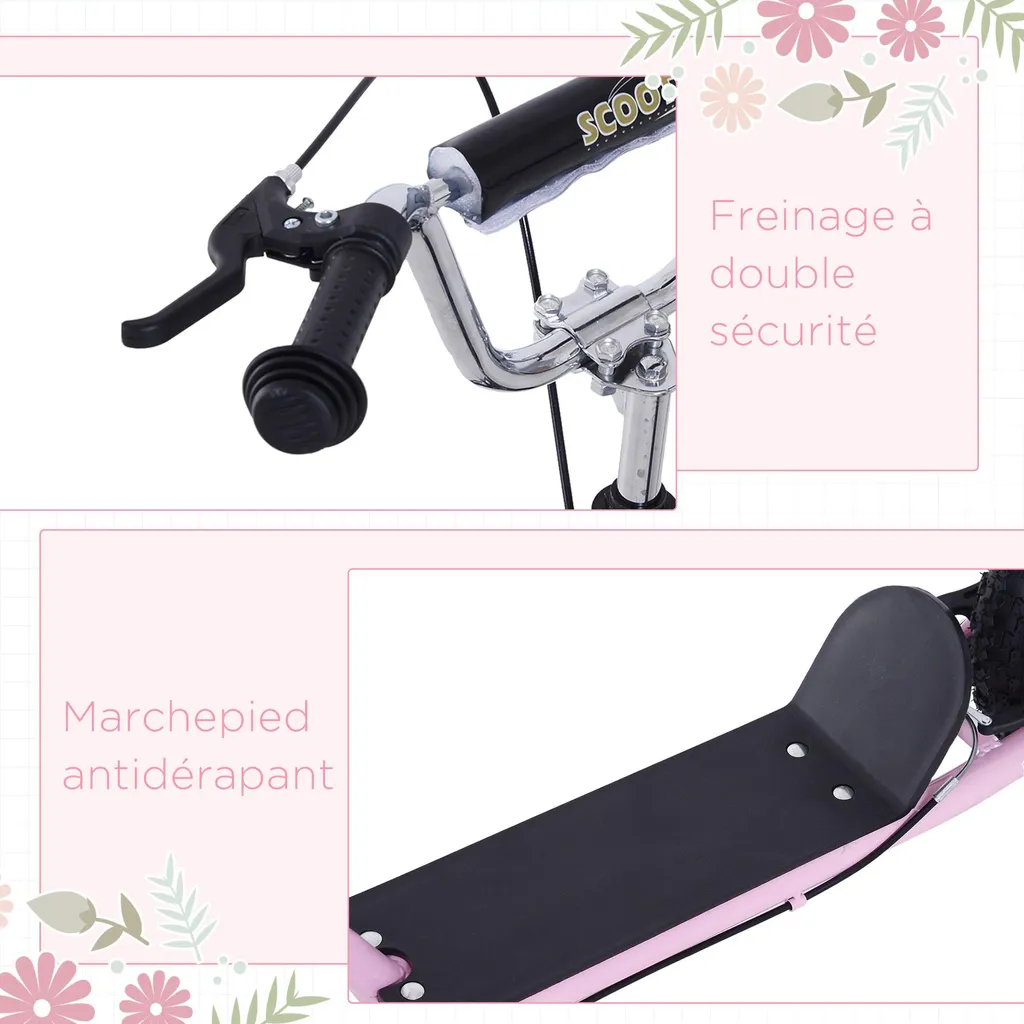 Trottinette Tout-Terrain Confortable Roues Gonflables 41cm Rose Pegs