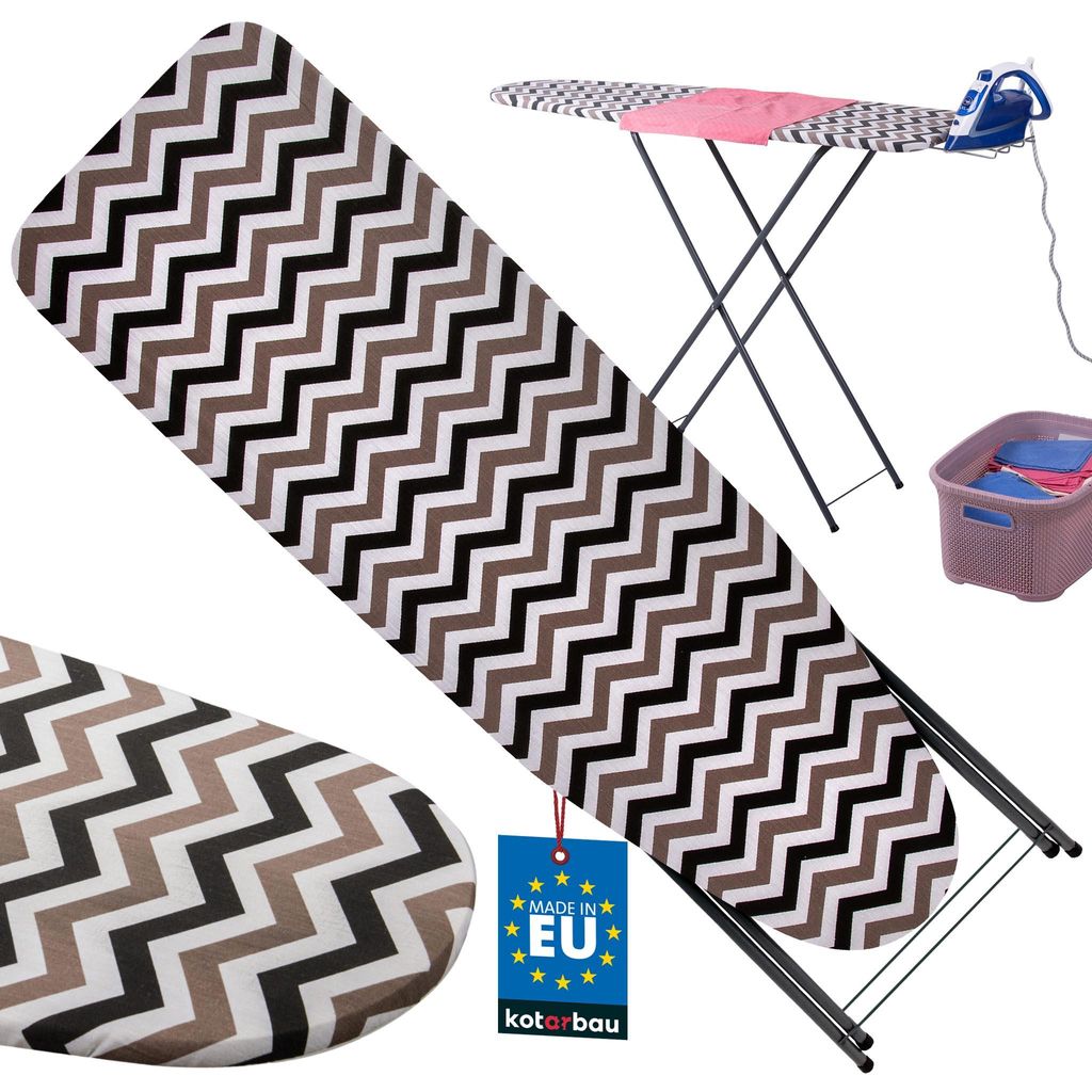 KOTARBAU Bügelbrett Verstellbares 104 x 30 cm Bügelbrett mit Bügeleisenhalterung Schutzhülle Zickzackmuster