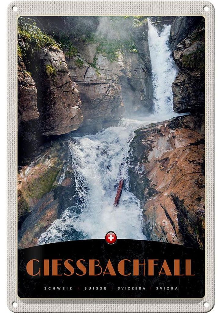 Blechschild Reise 20x30cm Giessbachfall Schweiz Wasserfall Natur