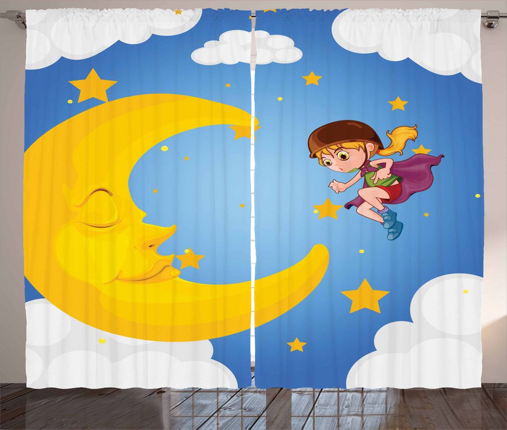 ABAKUHAUS Erkunden Rustikaler Vorhang, Karikatur-Mädchen-Fliegen, Wohnzimmer Universalband Gardinen mit Schlaufen und Haken, 280 x 245 cm, Mehrfarbig