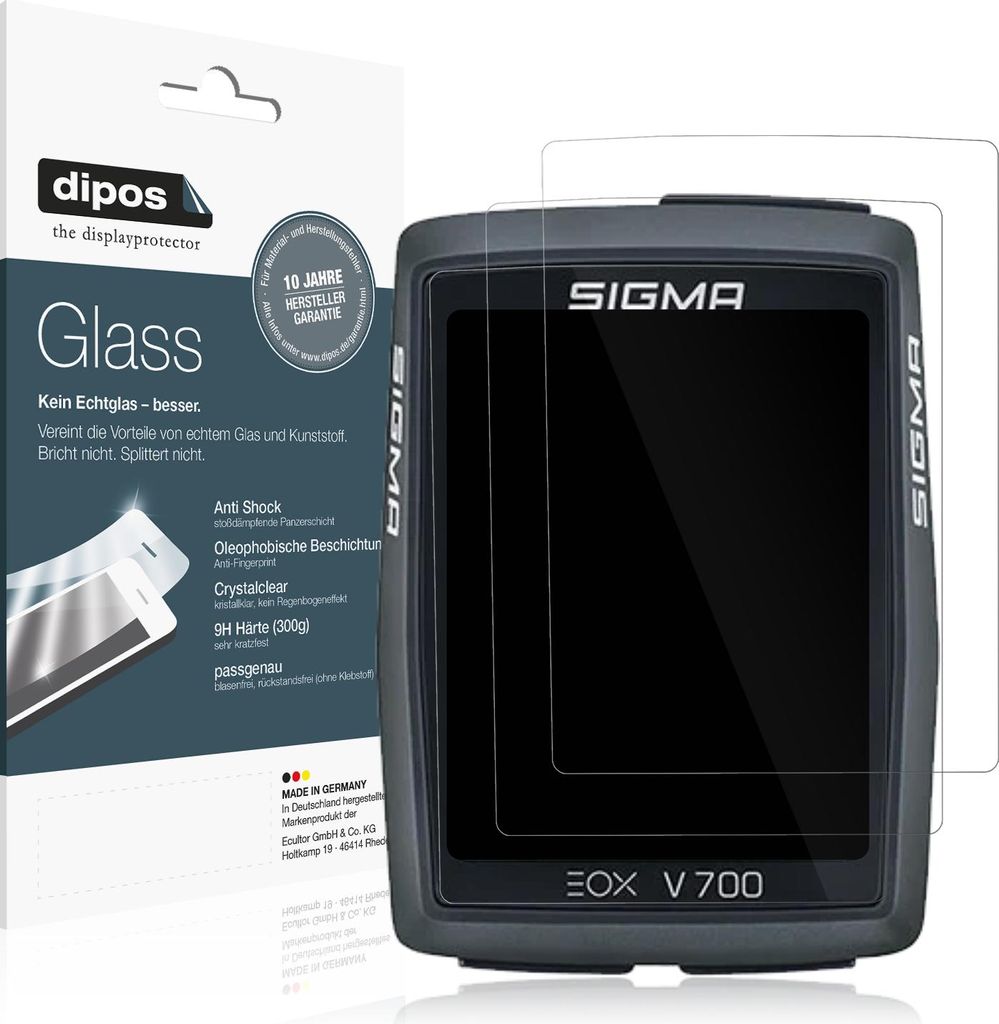 2x Schutzfolie für SIgma Eox View 700 - Anti-Shock 9H Folie dipos Glass Kunststoffglas