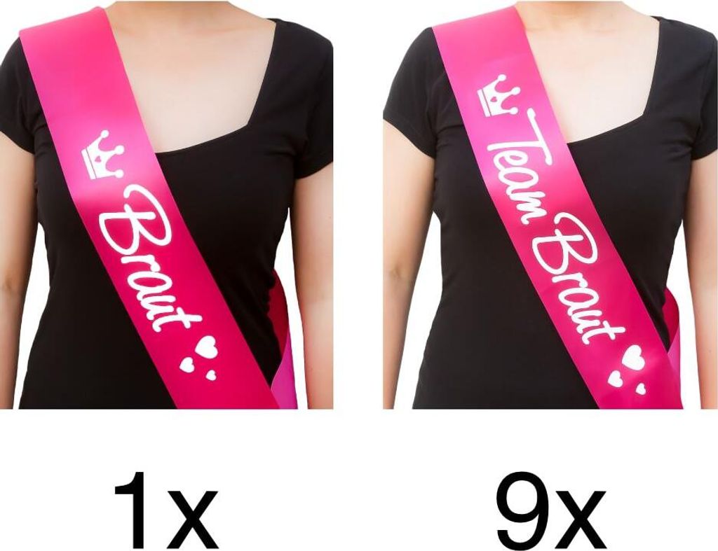 Oblique Unique Schärpe Braut + Team Braut Set JGA Hen Party Bride to be Krone pink