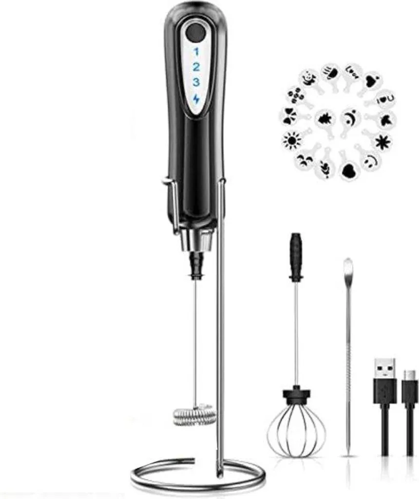 Fouet électrique 3 vitesses en inox pour mousse de lait et œufs noir