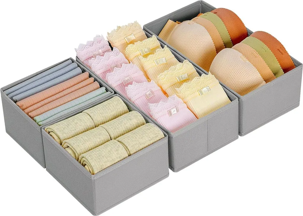 Set d'organiseur de caisses 4 pièces en tissu non tissé gris anthracite