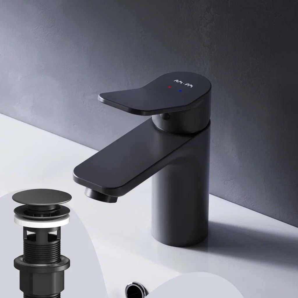 AM.PM Badarmatuur met pop-up afvoer voor wastafel, zwart. Productafbeelding 