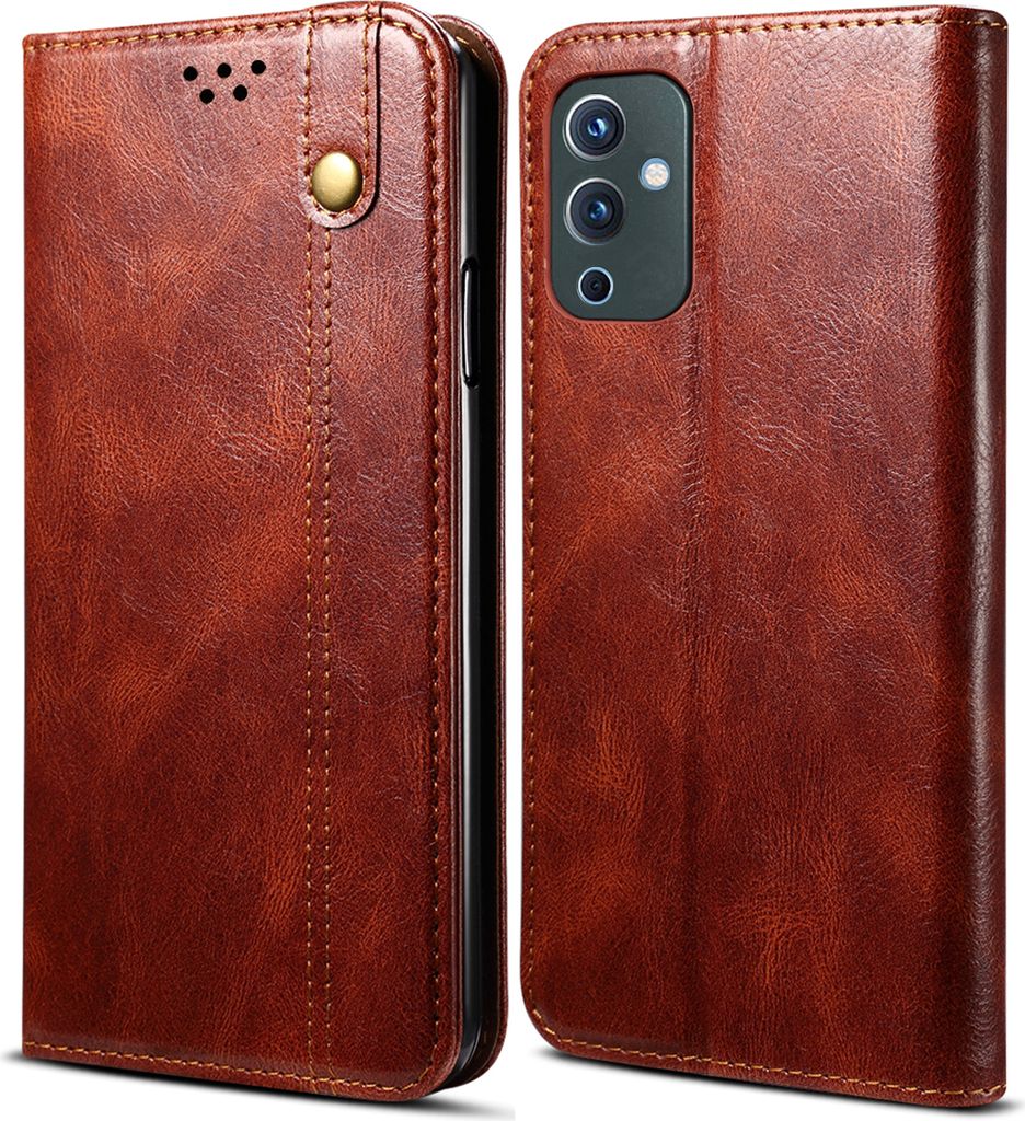OnePlus 9 Hülle, LaimTop Leder Flip Brieftasche Schutzhülle für OnePlus 9 Rot