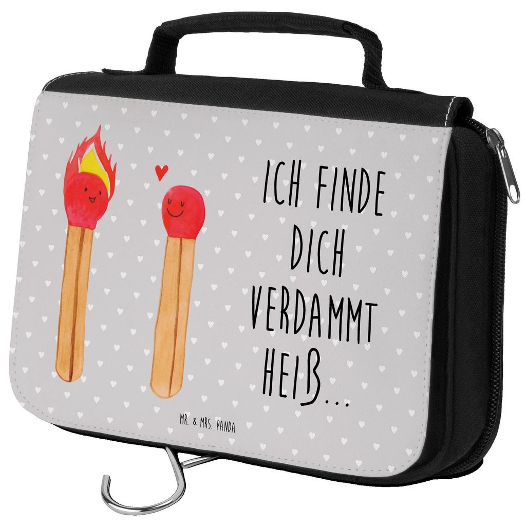 Mr. & Mrs. Panda badtasche Streichhölzer - Grau Pastell - Geschenk, Freundin, Kulturbeutel, hygienebeutel, beautycase, Kosmetiktasche, Liebesgesch...