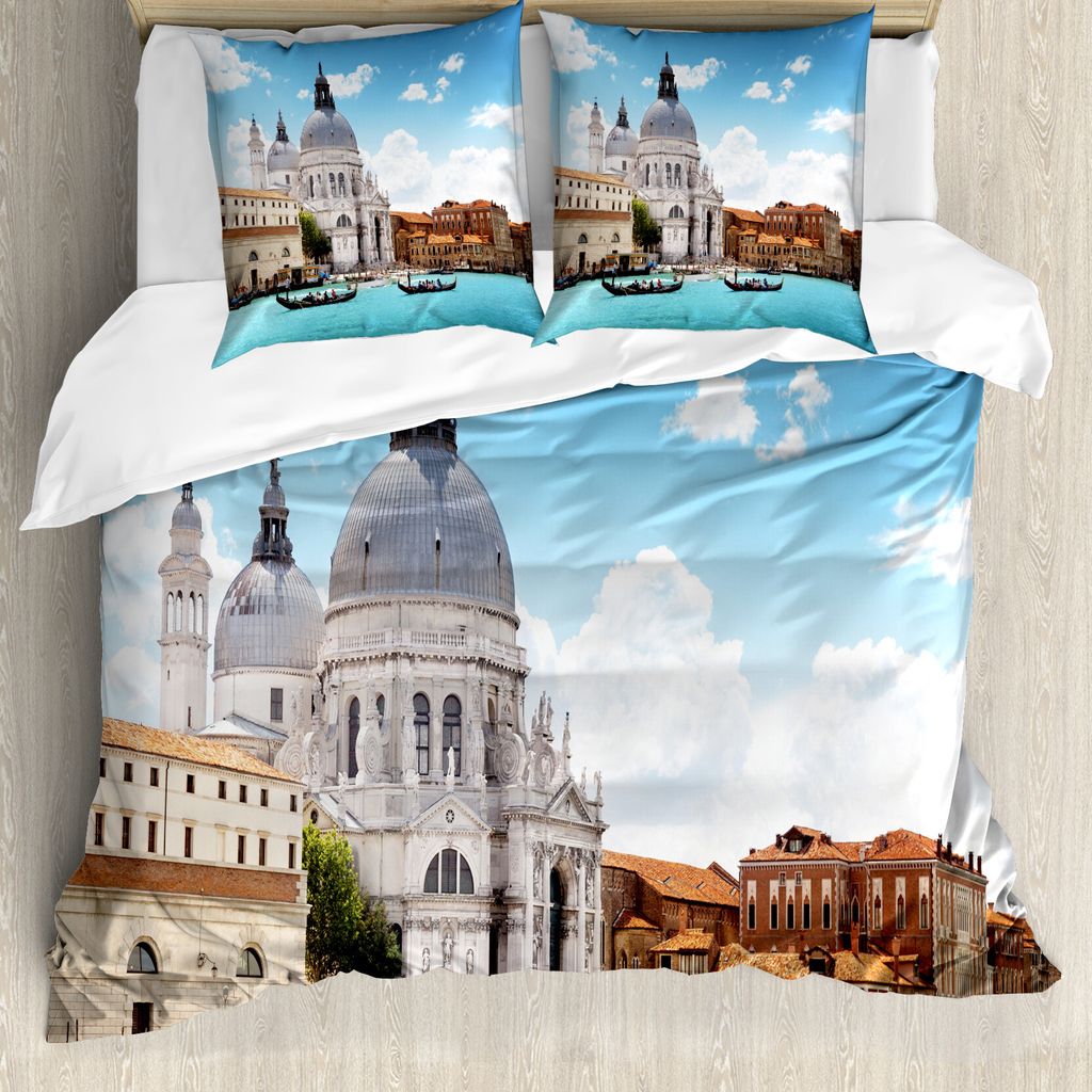 ABAKUHAUS Venedig Bettbezug, Canal Grande Venedig, Milbensicher Allergiker geeignet mit Kissenbezügen, 200 cm x 200 cm - 80 x 80 cm, Pale Kaffee W...