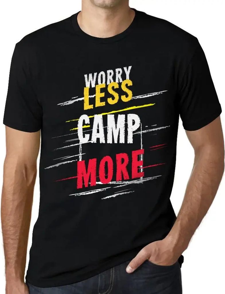 Herren Grafik T-Shirt Weniger Sorgen machen mehr campen – Worry Less Camp More – Öko-Verantwortlich Vintage Jahrgang Kurzarm Lustige Druck Geb...