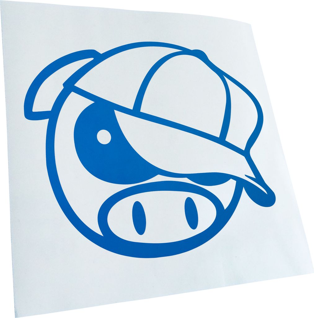 Kiwistar - Autoaufkleber - azurblau - 40 x 34 cm - Schwein mit bascap - Heckscheibenaufkleber - Aufkleber für Auto Kfz Fahrrad, LKW, Truck Mofa