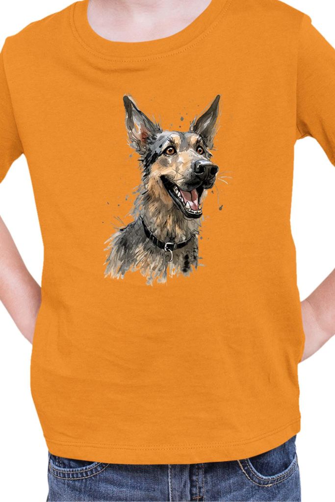 Kinder T-Shirt Funny Dogs Breeds German Shepherd Dog Breed, 7-8 Jahr - 128 / Orange
