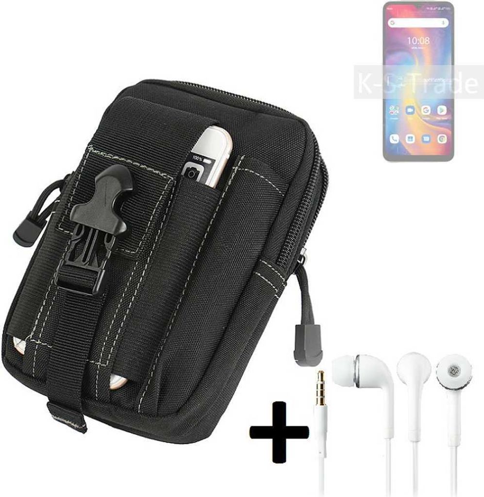 K-S-Trade Gürteltache + Kopfhörer kompatibel mit UMIDIGI A13 Pro Gürtel Tasche Holster Schutz Hülle Handy Hülle schwarz inkl. Extrafächer