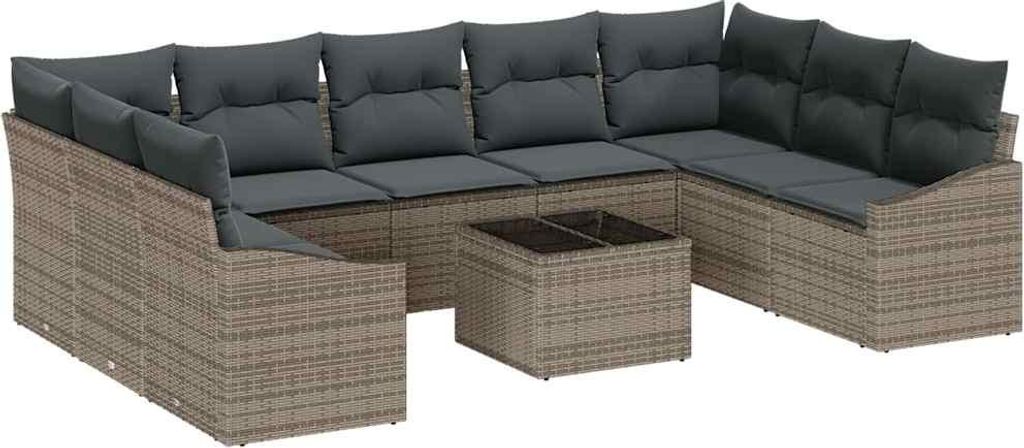 Sofa Set mit Kissen 10 pcs Grau Poly Rattan