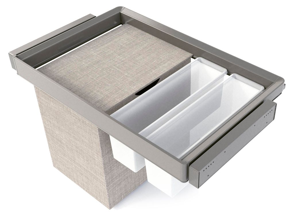 Emuca Satz aus 2 Hilfstablett, 1 Wäschekorb und ahmen für Schrank Quartz, mit Soft-Close- und Vollauszugsschienen, Modul 60 cm, Titan-Oberfläche