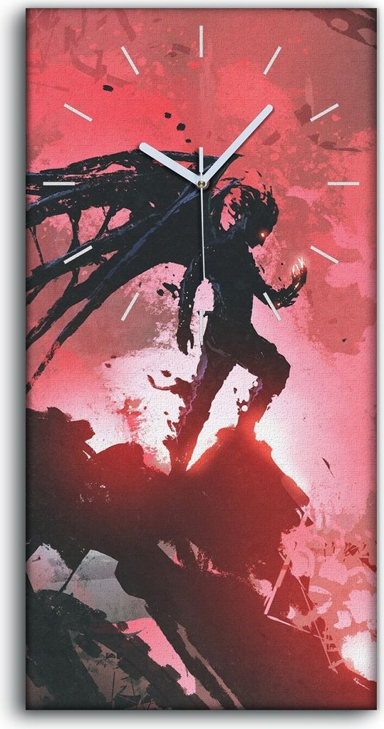 Wandbild Leinwand Bilder mit Uhr 30x60 Kunst schwarzer Teufel der auf Ruinen - weiße Hände