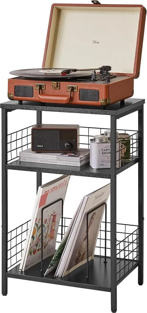 Organisez vos Vinyles avec ce Meuble Platine 3 Niveaux Noir Compact