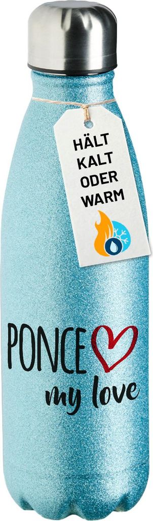 Huuraa Trinkflasche Ponce my love 500ml Blue Edelstahl Wasserflasche Trinkflasche Geschenkidee