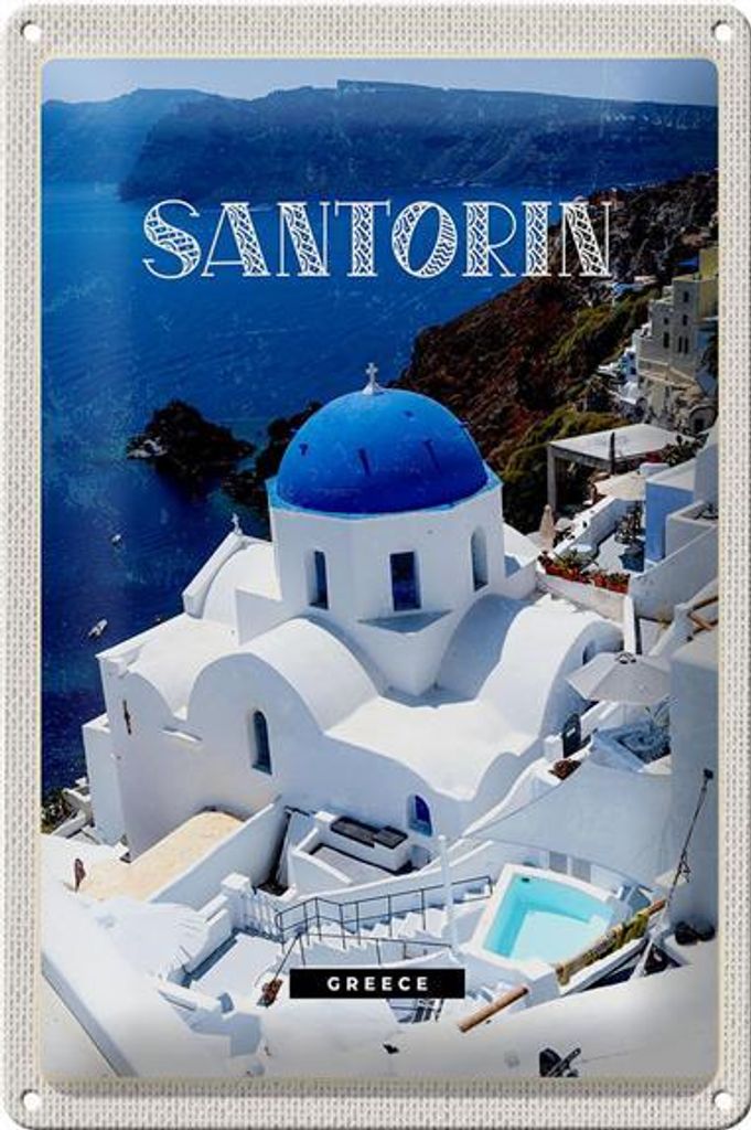 Blechschild Reise 20x30cm Santorini Greece Gebäude weiß Produktbild 