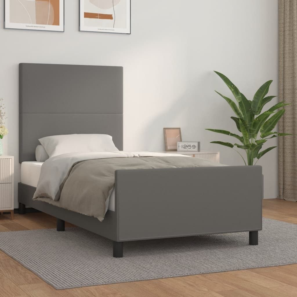 The Living Store Bettgestell mit Kopfteil Grau 100x200 cm Kunstleder
