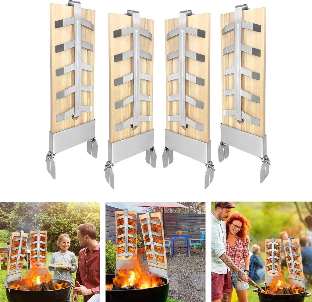 NAIZY Flammlachsbrett 4-Set Lachsbretter Flammlachs Halterung Zedernholzbrett zum Grillen, Cedar Wood Board Barbecue Accessories für Feuerschale u...