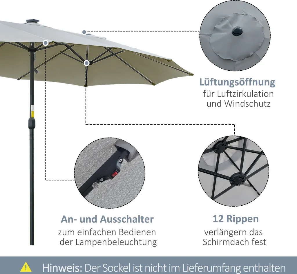 Parasol Double 4,5 m pour Réception et Grande Tablée Extérieure LED - 6