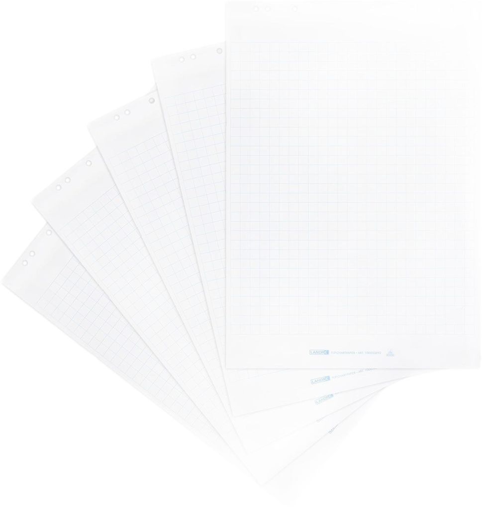 Landré Flipchart Papier kariert 20 Blatt je Block 6 fach Lochung 5 Stück Büro Luxus Packung großartig