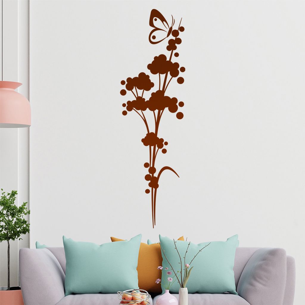 Tribal - Blüten - Schmetterling Wandtattoo in 6 Größen - Wandaufkleber Wall Sticker - Dekoration, Küche, Wohnzimmer, Schlafzimmer, Badezimmer