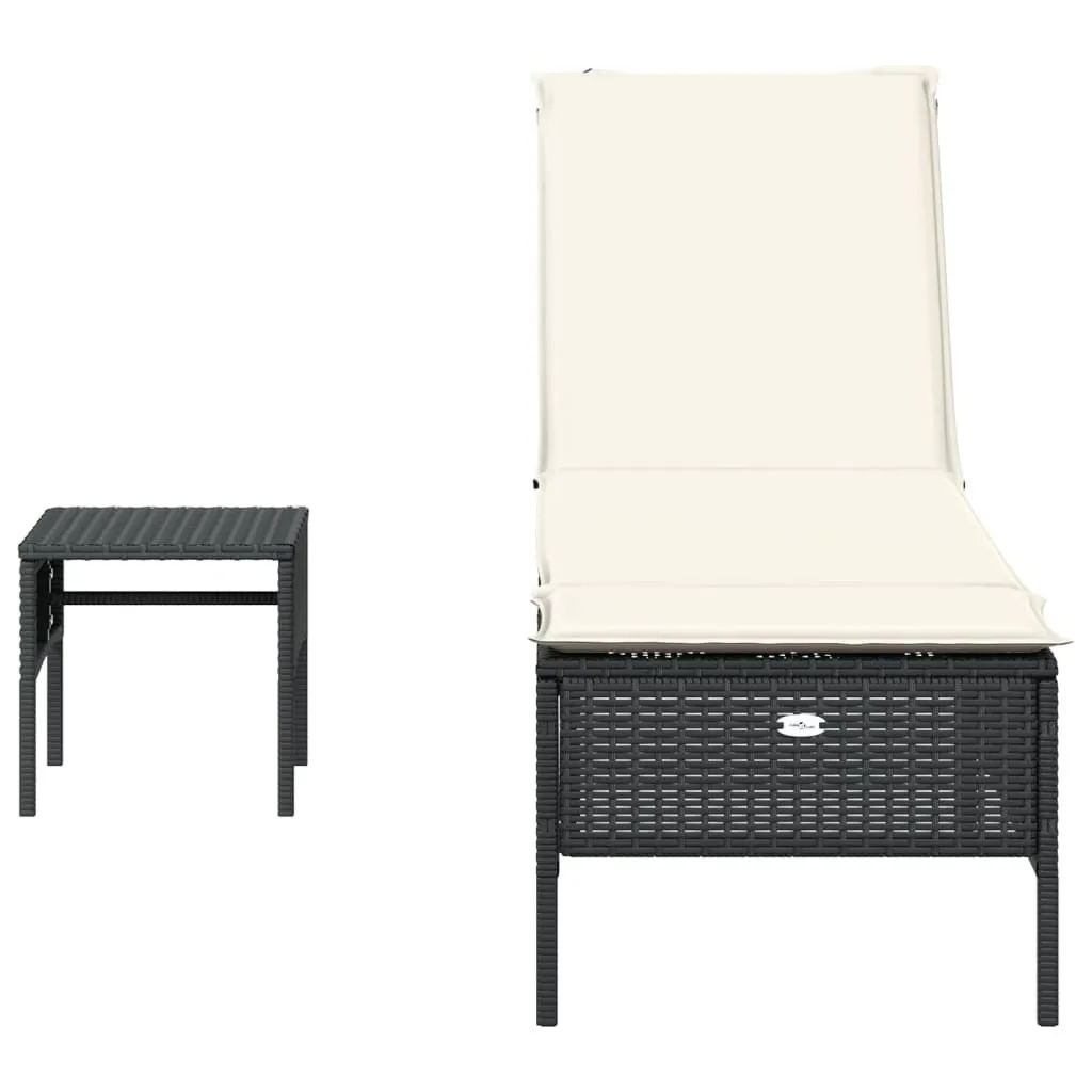 vidaXL Bain de soleil en résine tressée noire avec table d'appoint - 3