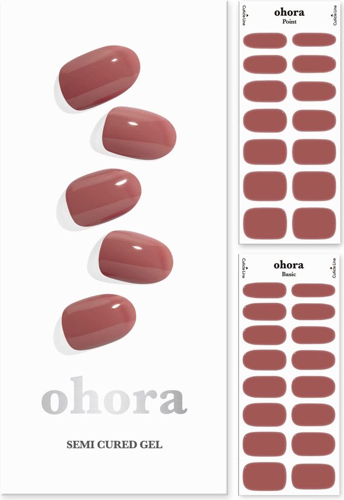 ohora Semi Cured Gel Nail Strips in Cream Beige - Salon-Quality Long Lasting Easy to Apply & Remove - Includes 2 Prep Pads Nail File & Wooden Stick...